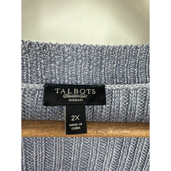 Talbots Womens Blue Ribbed Knit V-Neck Button Down Long Sleeve Cardigan Size 2X - Picture 5 of 8
